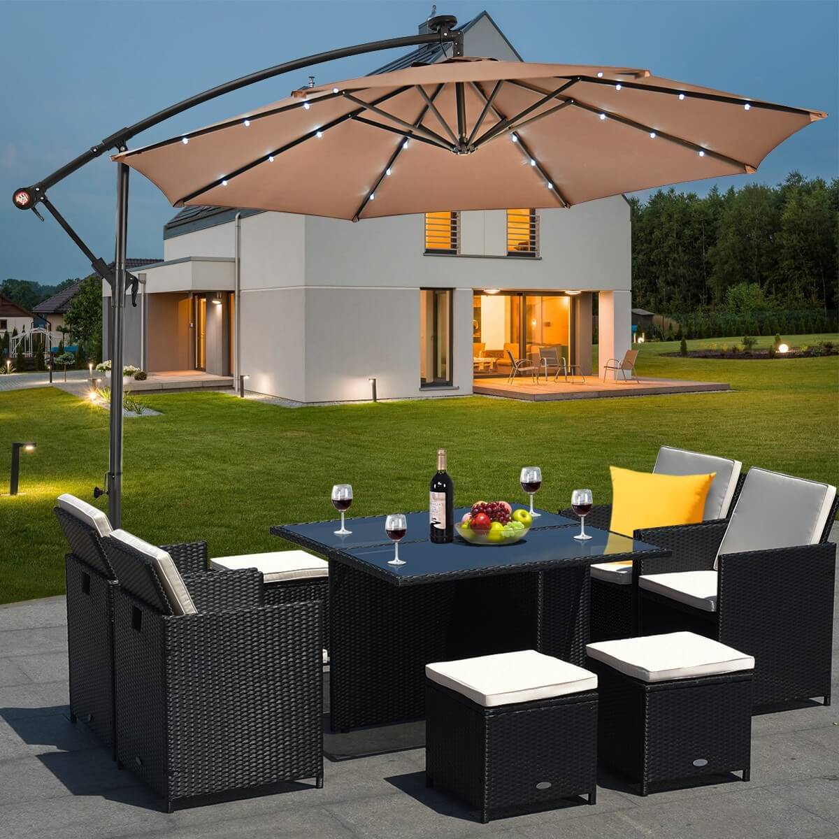 OMBRELLONE DA GIARDINO BEIGE SCURO - MARRONE IN METALLO- 3 METRI LED